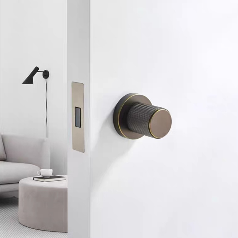Door Handle - Modern Wooden Gold Silent Round Set